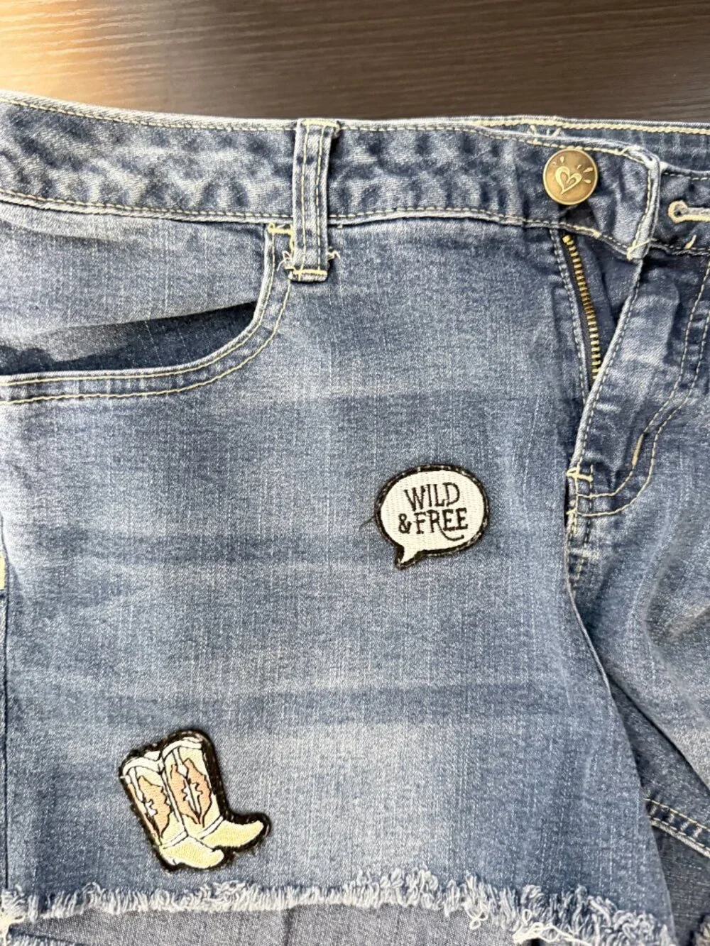 Justice Denim Jean Shorts Boots Cactus Wild & Free Star Patches Size 16 Plus